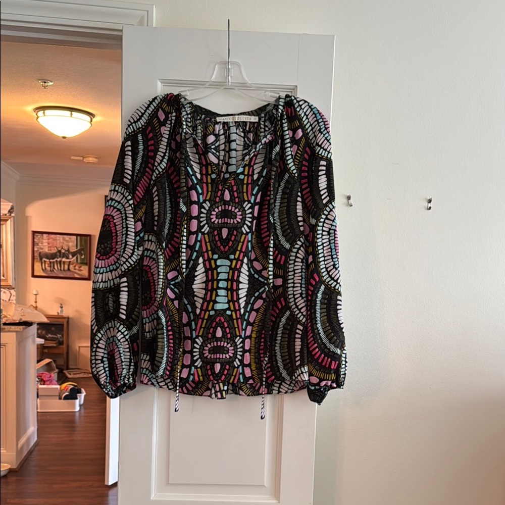 Marie Oliver Black and Brown Graphic Relaxed Blouse